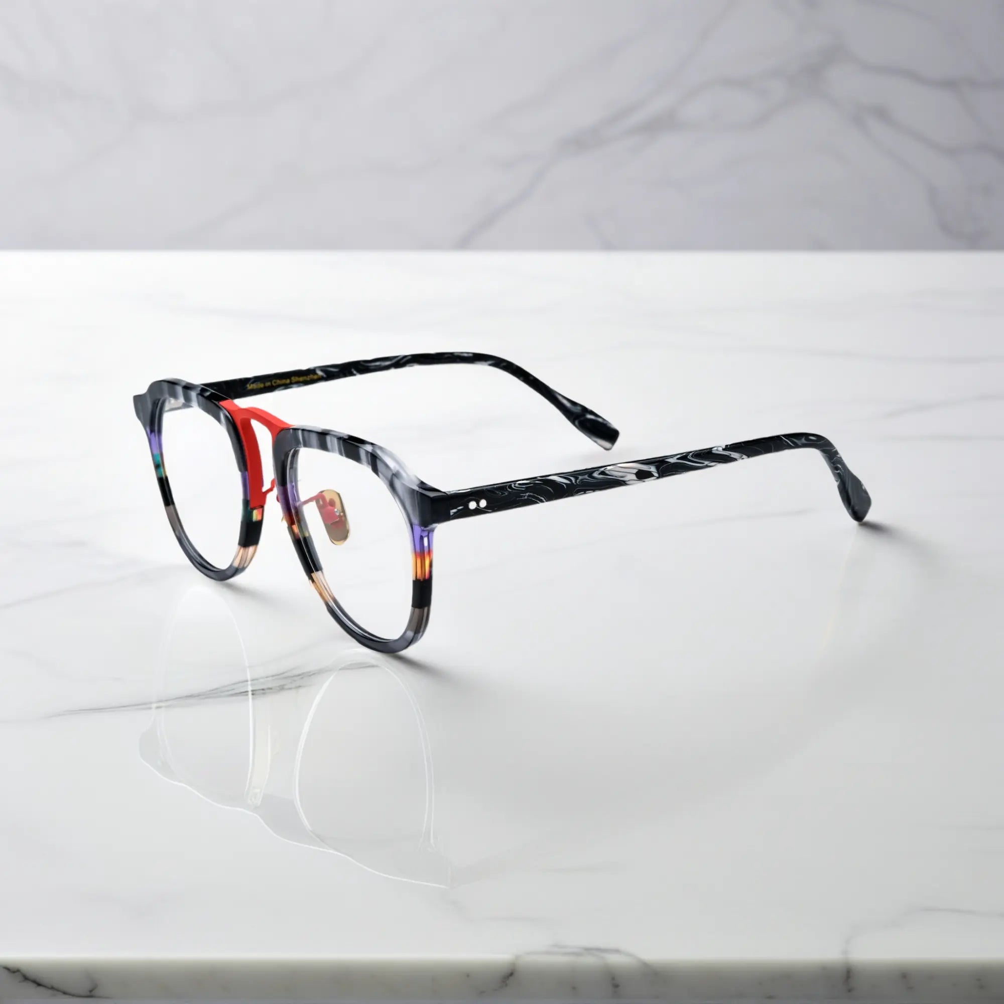 Side profile of VoyueLens Scarlet Marble Mix red marble pattern aviator glasses